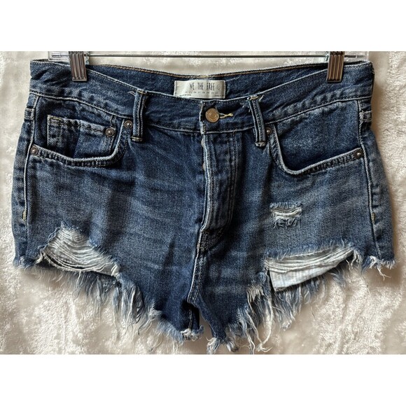 We The Free Pants - We The Free Shorts Women 25 Blue Jean Denim Button Fly Distressed Grunge